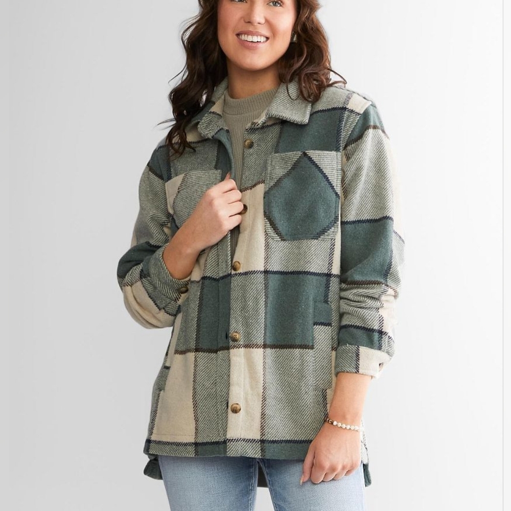 Stoosh Oversized Green Plaid Shacket Small Cozy Cabincore Fall Vibes